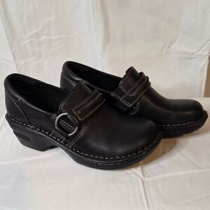 b.o.c Women's Black Textured Chunky Heeled Leather Slip-on Size 6.5
